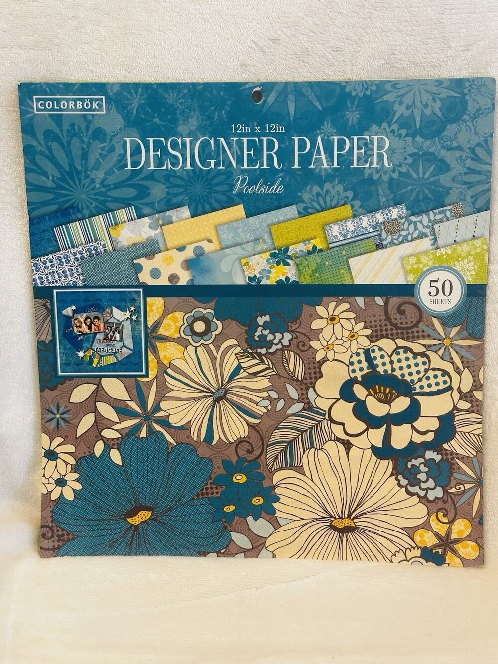 Colorbox Designer Paper “Poolside" 12x12 50 Sheets Floral NEW blue Yellow Green